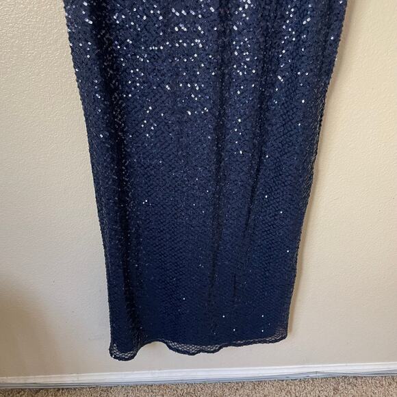Alex Evenings Dress Womens Size‎ 14 Blue Maxi Sequins Flutter Sleeve Cocktail - Picture 5 of 12